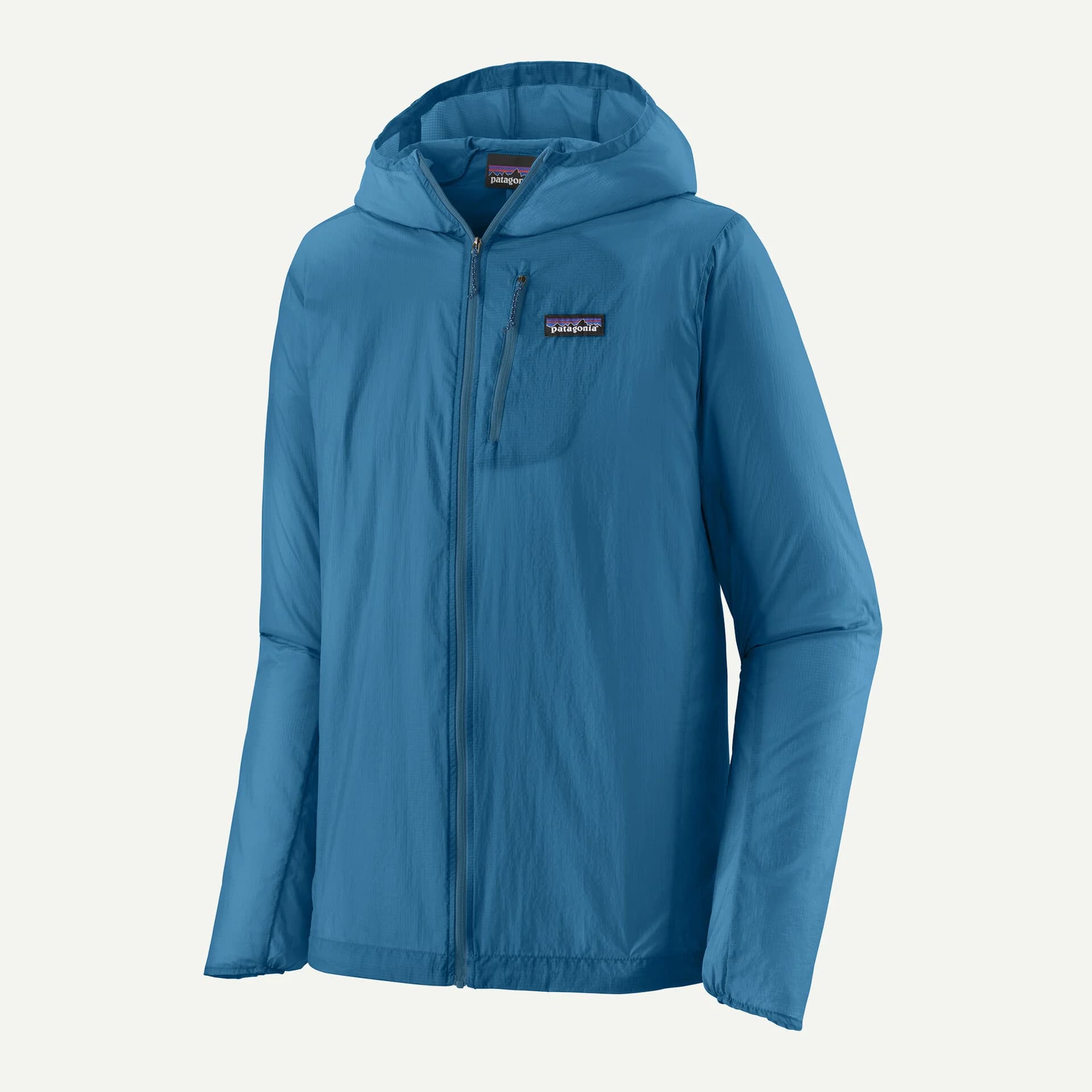 Patagonia Houdini Jacket in black, front view showing center zip and chest pocket